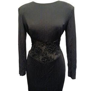 Vicky Tiel Couture Paris Cocktail Dress Sz 10 Black Lace Mid Waist Hourglass Vtg
